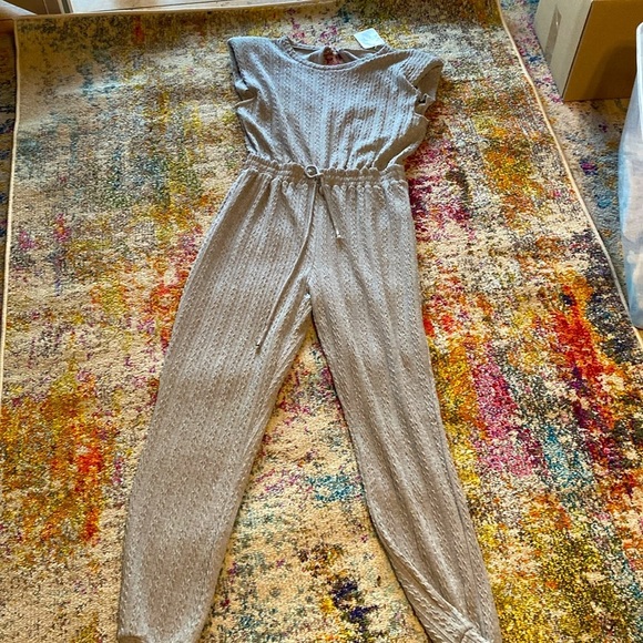 SABRAT BOUTIQUE GRAY KNIT TEXTURED JUMPSUIT  DRAWSTRING WAIST BRAND NEW … - Picture 4 of 12